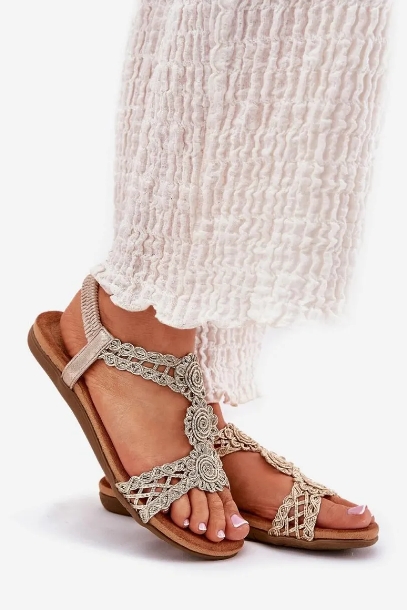 Sandały Płaskie>Artiker Płaskie Sandały Damskie Z Koronkowym Wzorem 56C1281 Złote