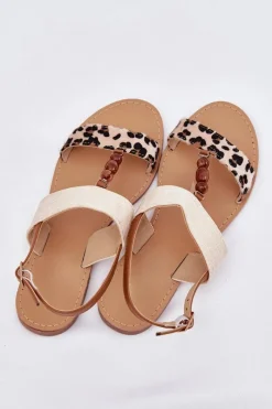 Sale Płaskie Sandały Damskie Z Koralikami Panterka Beżowe Virona Damskie Sandały Płaskie