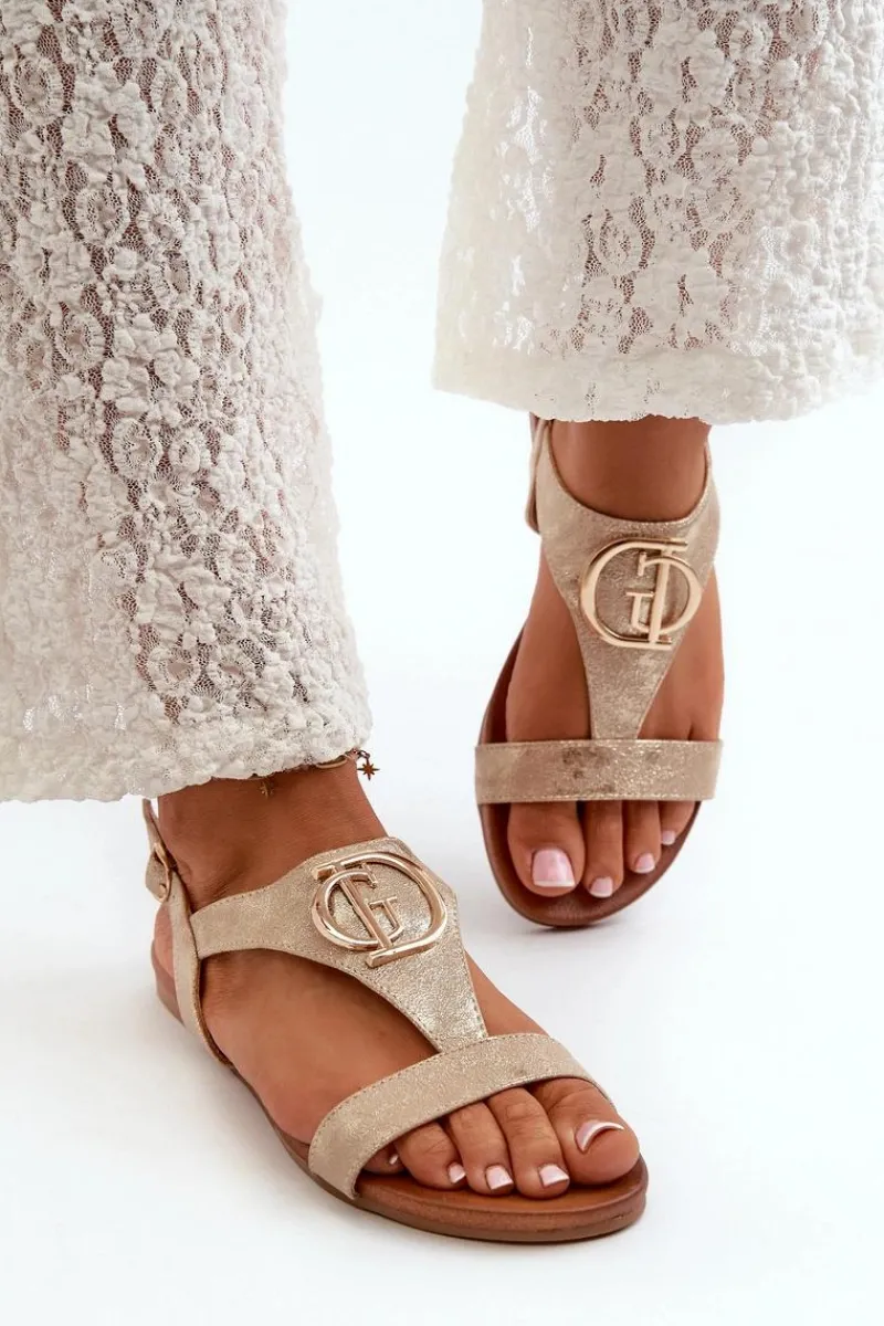 Sandały Płaskie>Damskie buty S.Barski Płaskie Sandały Damskie Z Ozdobą S.Barski KV27-051 Złote