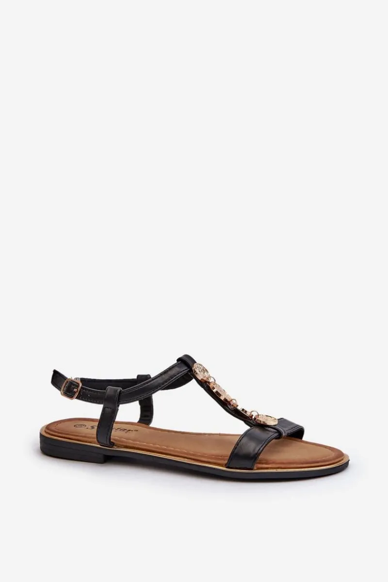 Sandały Płaskie>Boto Płaskie Sandały Damskie Z Ozdobami Czarne Muridia