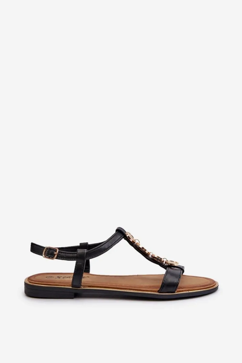 Sandały Płaskie>Boto Płaskie Sandały Damskie Z Ozdobami Czarne Muridia