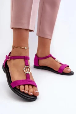 Clearance Płaskie Sandały Damskie Ze Złotą Ozdobą Vinceza 17321 Fuksja Damskie Sandały Płaskie