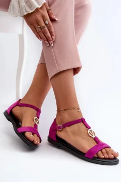 Clearance Płaskie Sandały Damskie Ze Złotą Ozdobą Vinceza 17321 Fuksja Damskie Sandały Płaskie