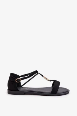 Sale Płaskie Sandały Damskie Ze Złotą Ozdobą Vinceza 17321 Czarne Damskie Sandały Płaskie