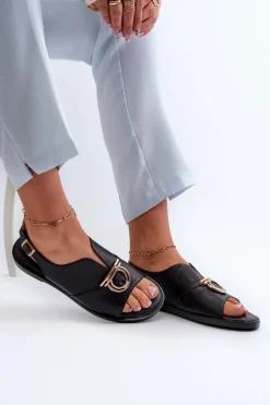 Sandały Płaskie>Buty damskie Vinceza Płaskie Sandały Damskie Ze Złotą Ozdobą Vinceza 17319 Czarne