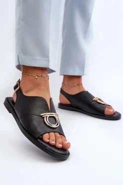 Sandały Płaskie></noscript>Buty damskie Vinceza Płaskie Sandały Damskie Ze Złotą Ozdobą Vinceza 17319 Czarne