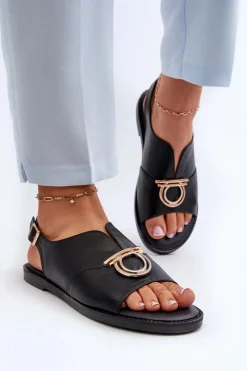 Sandały Płaskie></noscript>Buty damskie Vinceza Płaskie Sandały Damskie Ze Złotą Ozdobą Vinceza 17319 Czarne