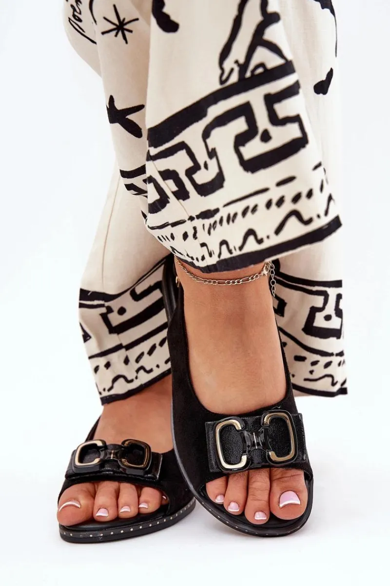 Outlet Boto Płaskie Sandały Z Ozdobą Eko Zamszowe Czarne Lilria Czarny