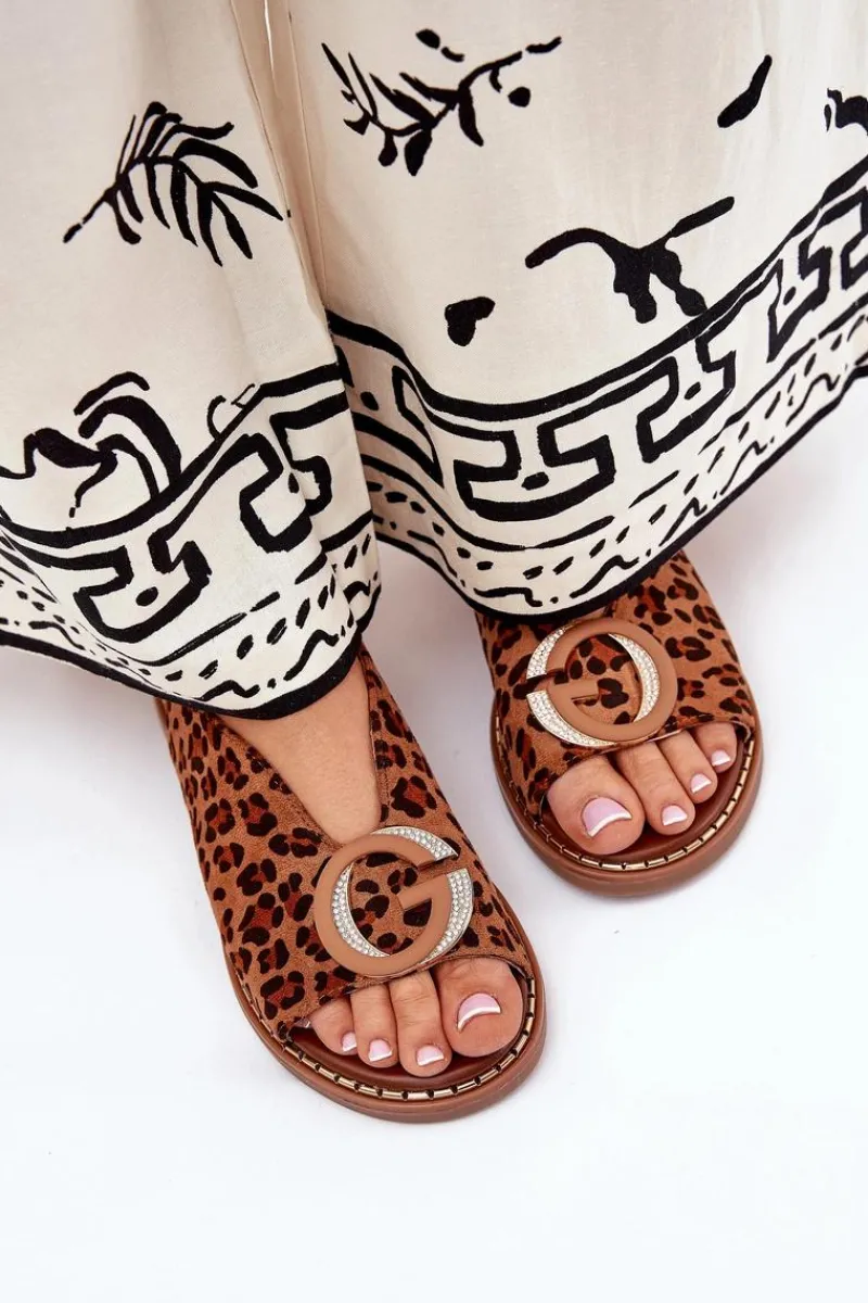 Sale Boto Płaskie Sandały Z Ozdobą Panterka Brązowe Haliones Brązowy