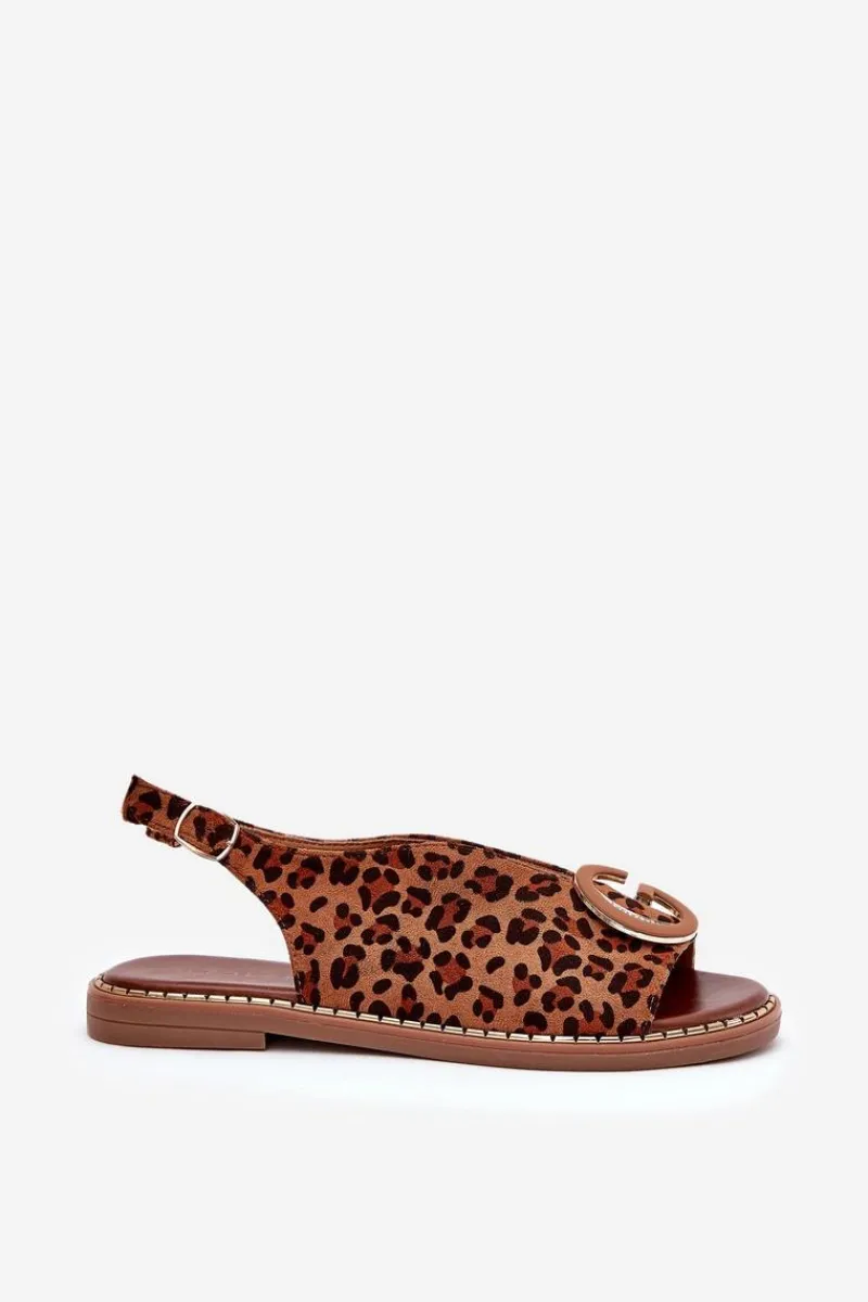 Sale Boto Płaskie Sandały Z Ozdobą Panterka Brązowe Haliones Brązowy