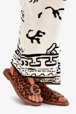 Sale Boto Płaskie Sandały Z Ozdobą Panterka Brązowe Haliones Brązowy