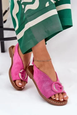 Sandały Płaskie></noscript>Boto Płaskie Sandały Z Ozdobą Różowe Haliones Różowy