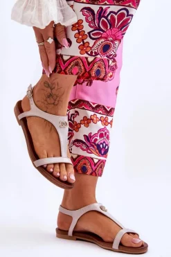 Sandały Płaskie>Damskie buty S.Barski Płaskie Sandały Z Ozdobą S.Barski KV-5541-45 Beżowe