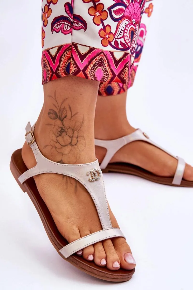 Sandały Płaskie>Damskie buty S.Barski Płaskie Sandały Z Ozdobą S.Barski KV-5541-45 Beżowe