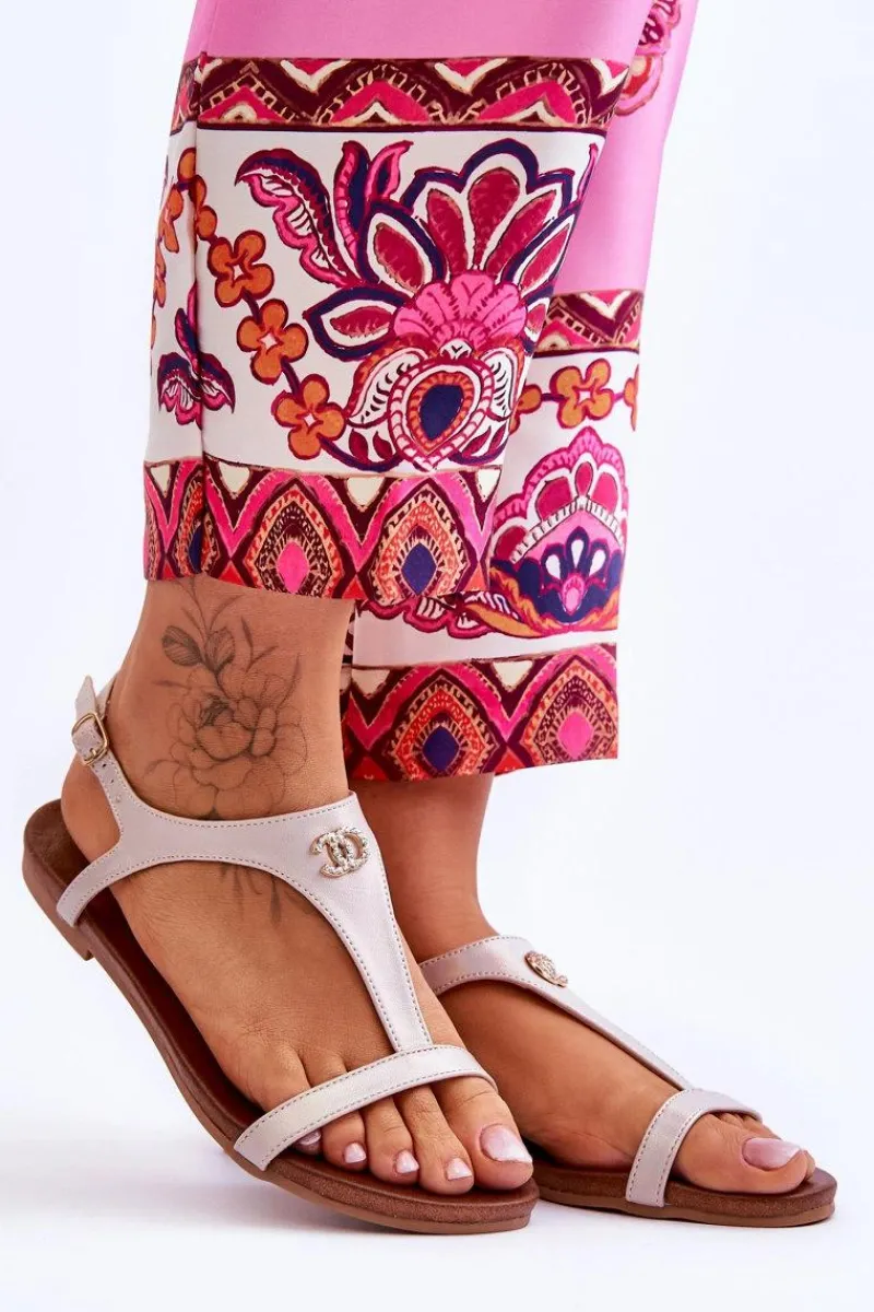 Sandały Płaskie>Damskie buty S.Barski Płaskie Sandały Z Ozdobą S.Barski KV-5541-45 Beżowe