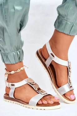 Sandały Płaskie>Evento Płaskie Sandały Z Ozdobami Srebrne Milton