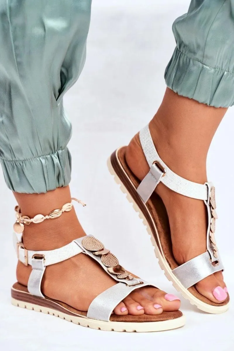 Sandały Płaskie>Evento Płaskie Sandały Z Ozdobami Srebrne Milton