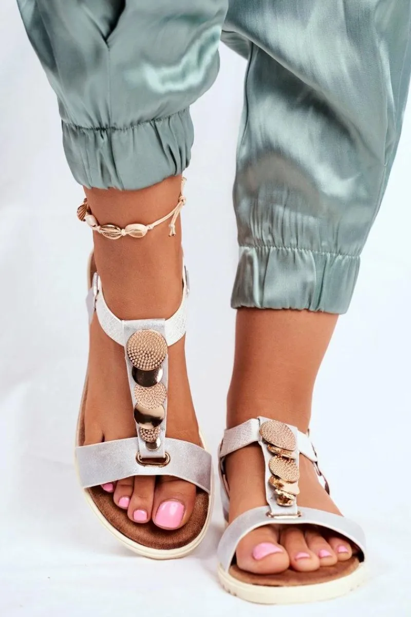 Sandały Płaskie>Evento Płaskie Sandały Z Ozdobami Srebrne Milton