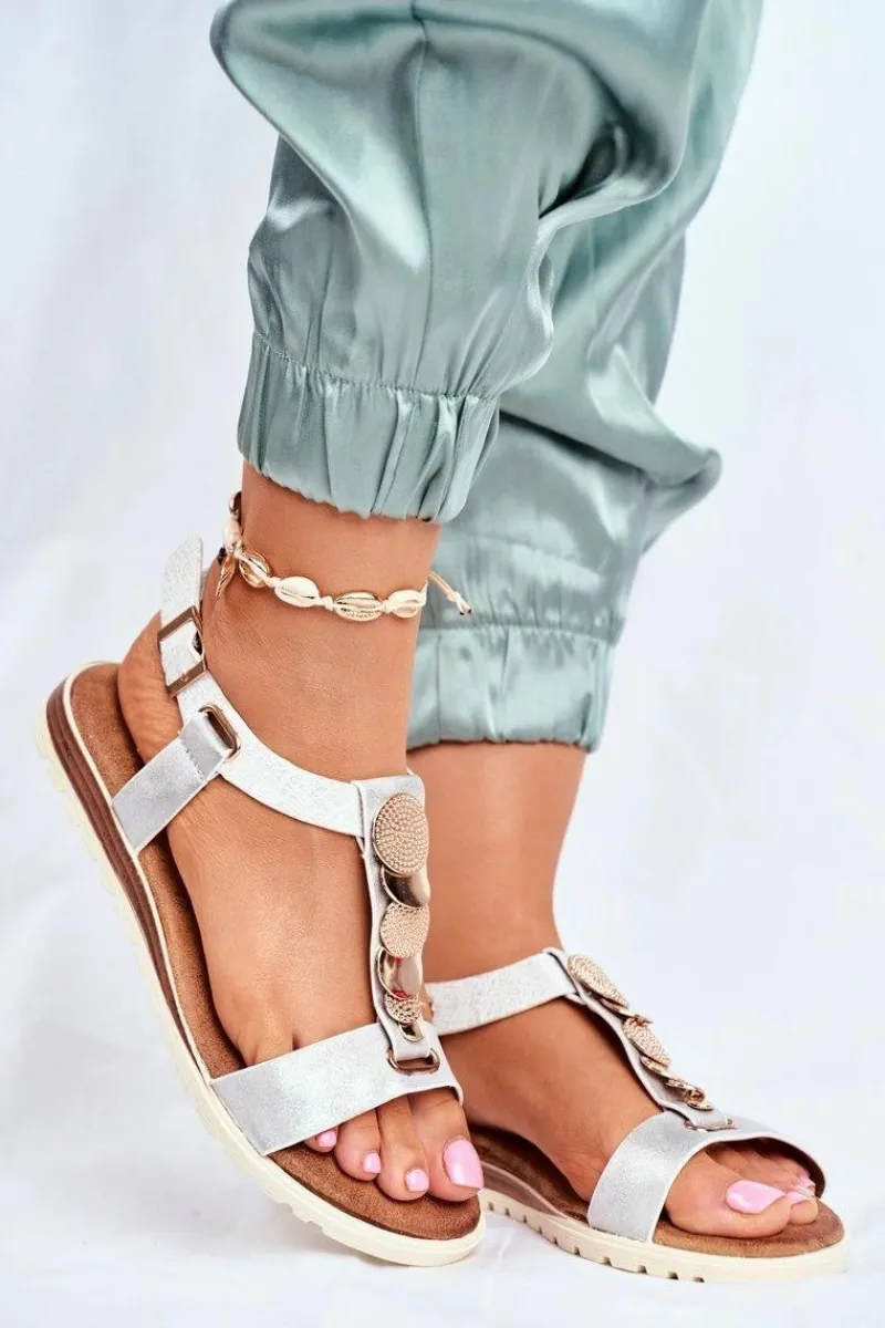 Sandały Płaskie>Evento Płaskie Sandały Z Ozdobami Srebrne Milton