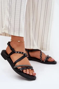 Sandały Płaskie>Buty damskie Vinceza Płaskie Sandały Z Ozdobnymi Paskami Vinceza 17379 Czarne Czarny