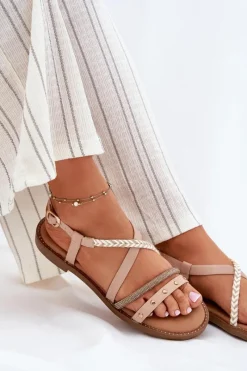 Outlet Buty damskie Vinceza Płaskie Sandały Z Ozdobnymi Paskami Vinceza 17379 Beżowy