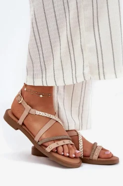 Outlet Buty damskie Vinceza Płaskie Sandały Z Ozdobnymi Paskami Vinceza 17379 Beżowy