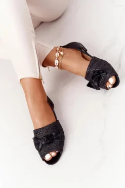 Best Płaskie Sandały Z Plecionką Lu Boo Czarne Damskie Sandały Płaskie