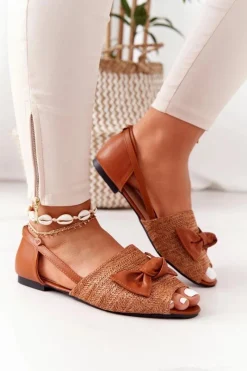 Sandały Płaskie></noscript>Boto Płaskie Sandały Z Plecionką Lu Boo Camel