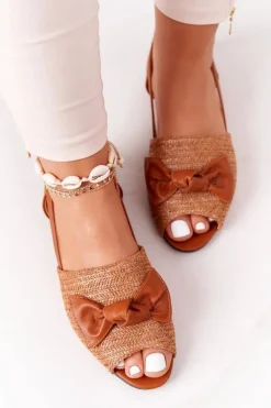 Sandały Płaskie></noscript>Boto Płaskie Sandały Z Plecionką Lu Boo Camel