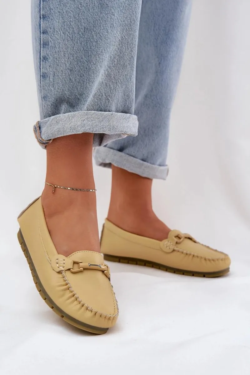 Discount Damskie buty S.Barski Płaskie Skórzane Mokasyny Z Ozdobą S.Barski LR51-547 Żółte Żółty