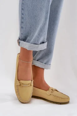 Discount Damskie buty S.Barski Płaskie Skórzane Mokasyny Z Ozdobą S.Barski LR51-547 Żółte Żółty
