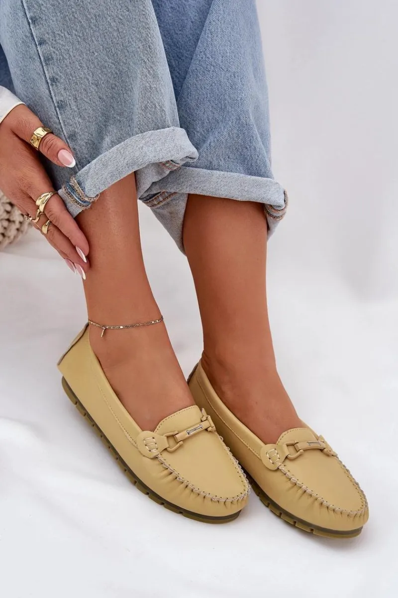 Discount Damskie buty S.Barski Płaskie Skórzane Mokasyny Z Ozdobą S.Barski LR51-547 Żółte Żółty