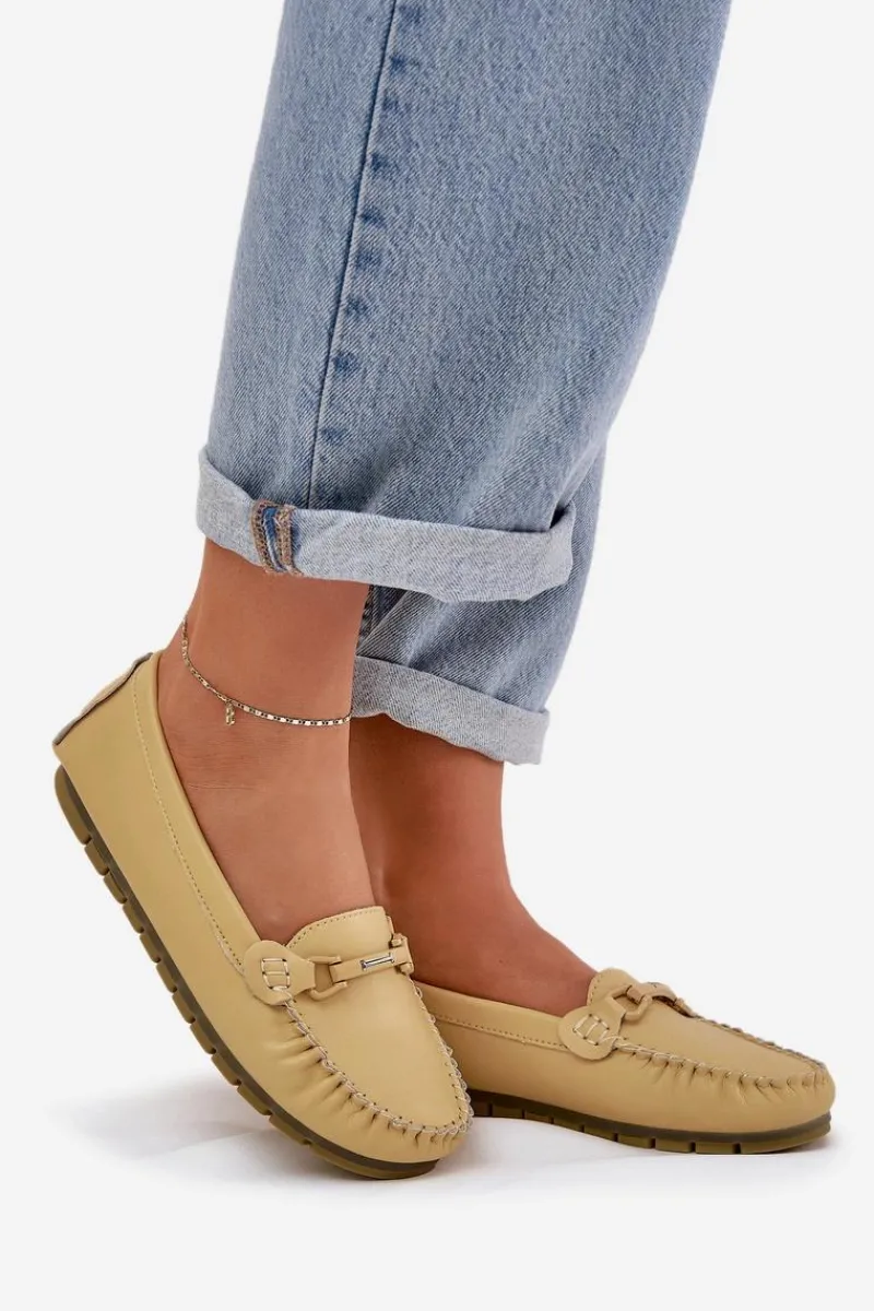 Discount Damskie buty S.Barski Płaskie Skórzane Mokasyny Z Ozdobą S.Barski LR51-547 Żółte Żółty