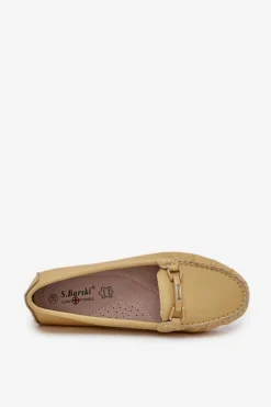 Discount Damskie buty S.Barski Płaskie Skórzane Mokasyny Z Ozdobą S.Barski LR51-547 Żółte Żółty
