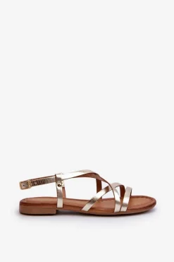 Best Maciejka Płaskie Skórzane Sandały Damskie 06635-25 Złote