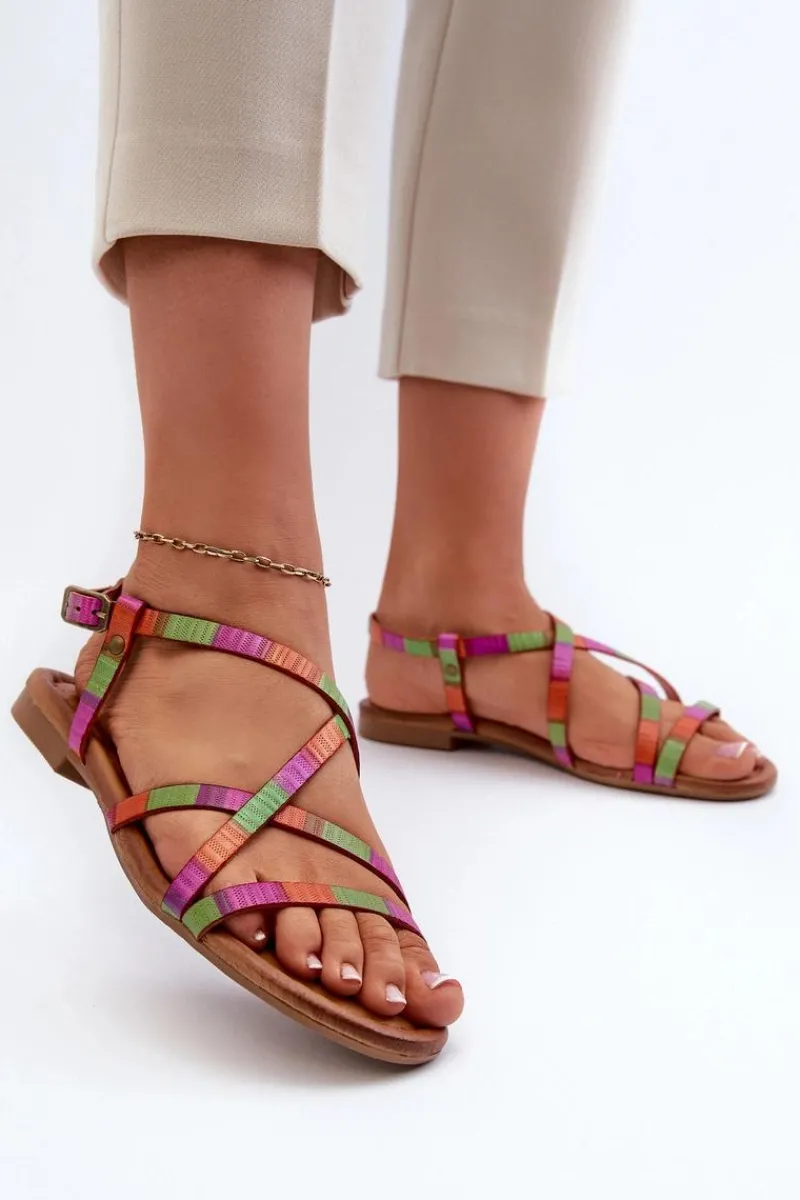 Sandały Płaskie>Maciejka Płaskie Skórzane Sandały Damskie 06635-39 Multikolor Wielokolorowy