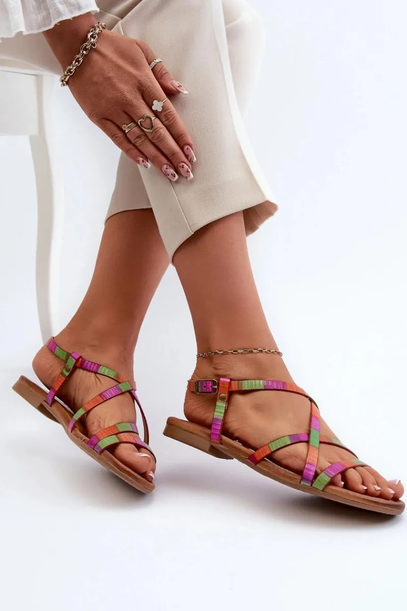 Sandały Płaskie>Maciejka Płaskie Skórzane Sandały Damskie 06635-39 Multikolor Wielokolorowy
