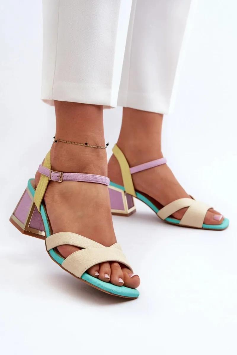 Best Pastelowe Sandały Damskie Na Obcasie D&A CR482 Beżowe Damskie Sandały Na Obcasie