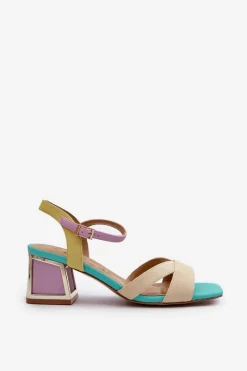 Best Pastelowe Sandały Damskie Na Obcasie D&A CR482 Beżowe Damskie Sandały Na Obcasie