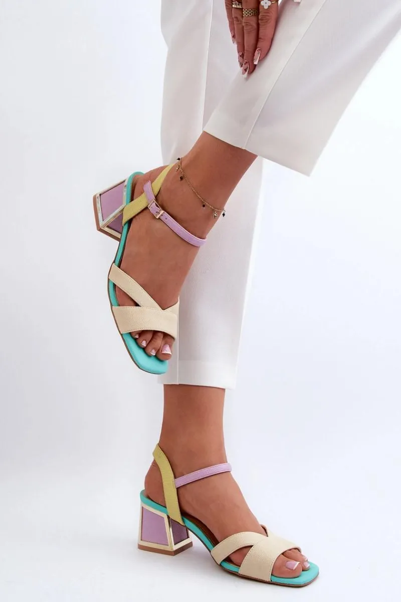 Best Pastelowe Sandały Damskie Na Obcasie D&A CR482 Beżowe Damskie Sandały Na Obcasie
