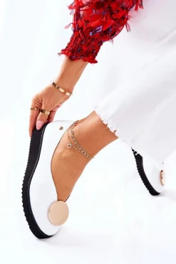 Półbuty Baleriny Na Platformie Białe 5315B-11 Damskie Półbuty Skórzane|Baleriny Klasyczne