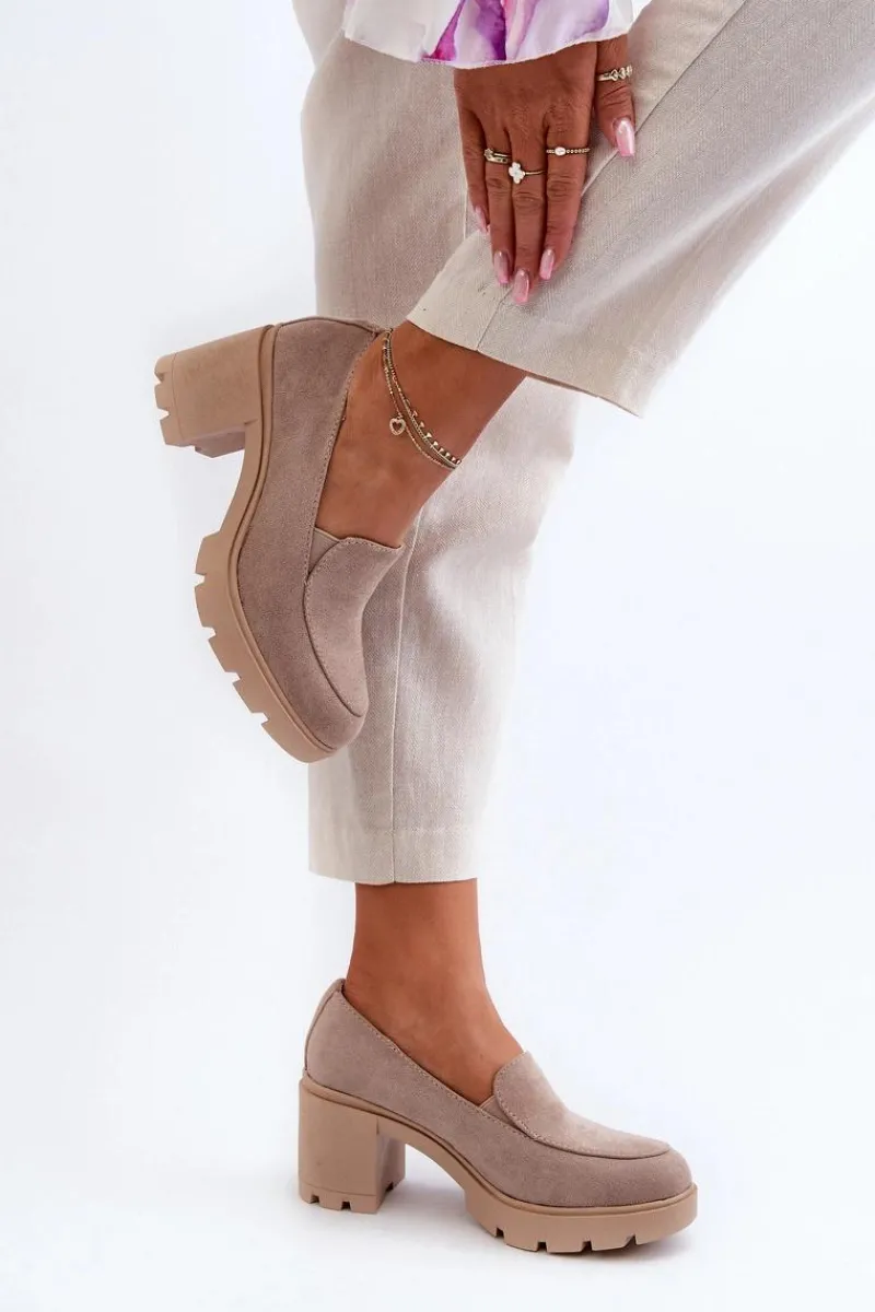 Czółenka Na Platformie|Czółenka Zamszowe>Boto Półbuty Damskie Eko Zamszowe Na Obcasie i Platformie Beżowe Arablosa