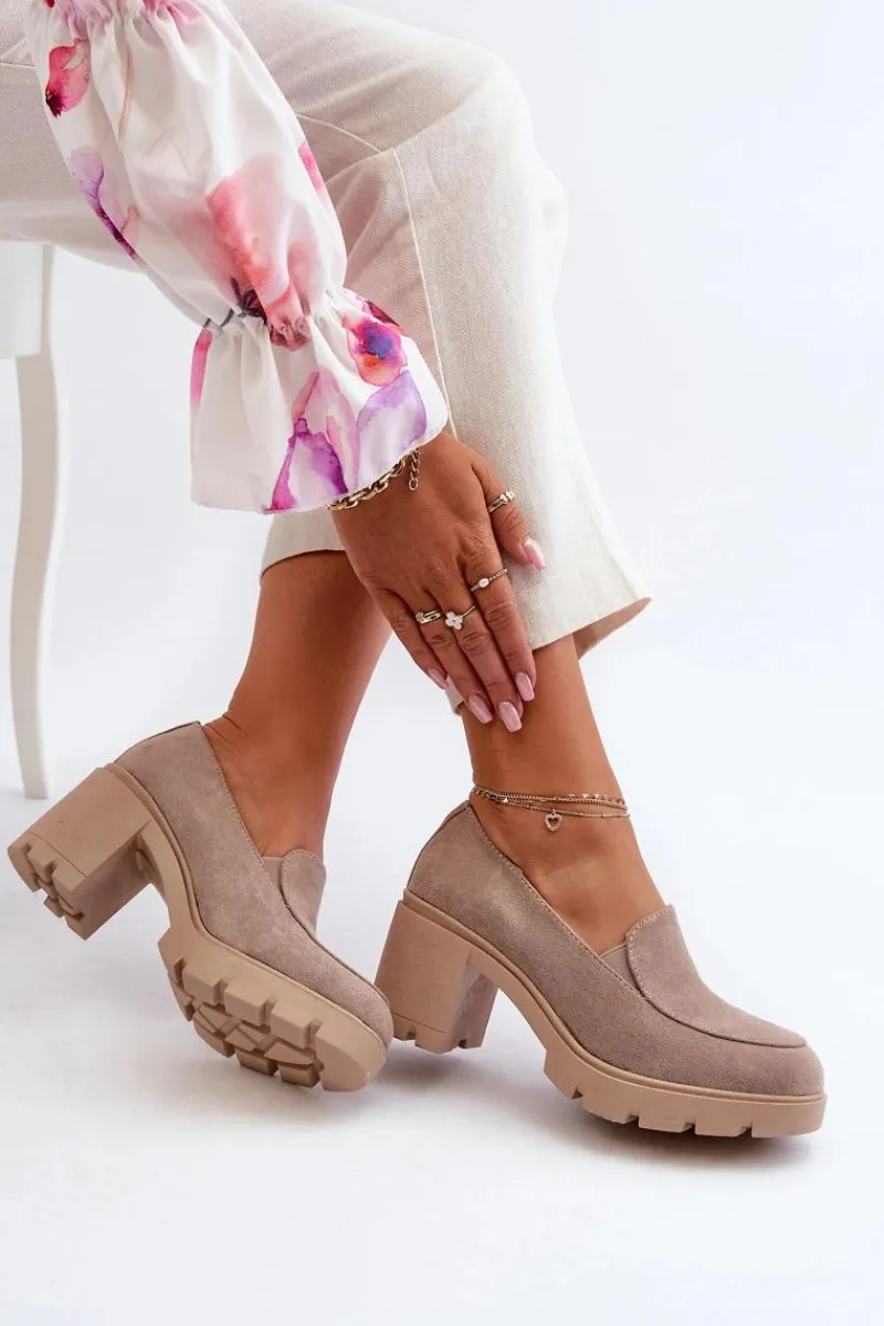 Czółenka Na Platformie|Czółenka Zamszowe>Boto Półbuty Damskie Eko Zamszowe Na Obcasie i Platformie Beżowe Arablosa
