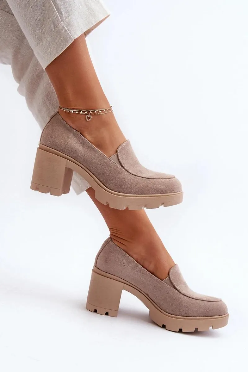 Czółenka Na Platformie|Czółenka Zamszowe>Boto Półbuty Damskie Eko Zamszowe Na Obcasie i Platformie Beżowe Arablosa