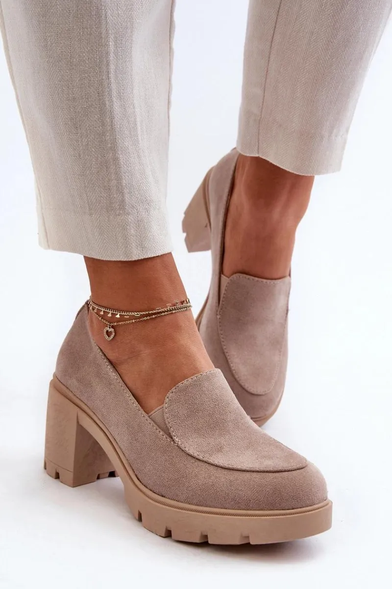 Czółenka Na Platformie|Czółenka Zamszowe>Boto Półbuty Damskie Eko Zamszowe Na Obcasie i Platformie Beżowe Arablosa