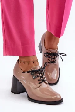 New Buty damskie Vinceza Półbuty Damskie Lakierowane Na Słupku Beżowe Nelione Beżowy