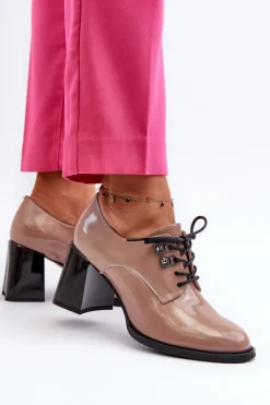 New Buty damskie Vinceza Półbuty Damskie Lakierowane Na Słupku Beżowe Nelione Beżowy
