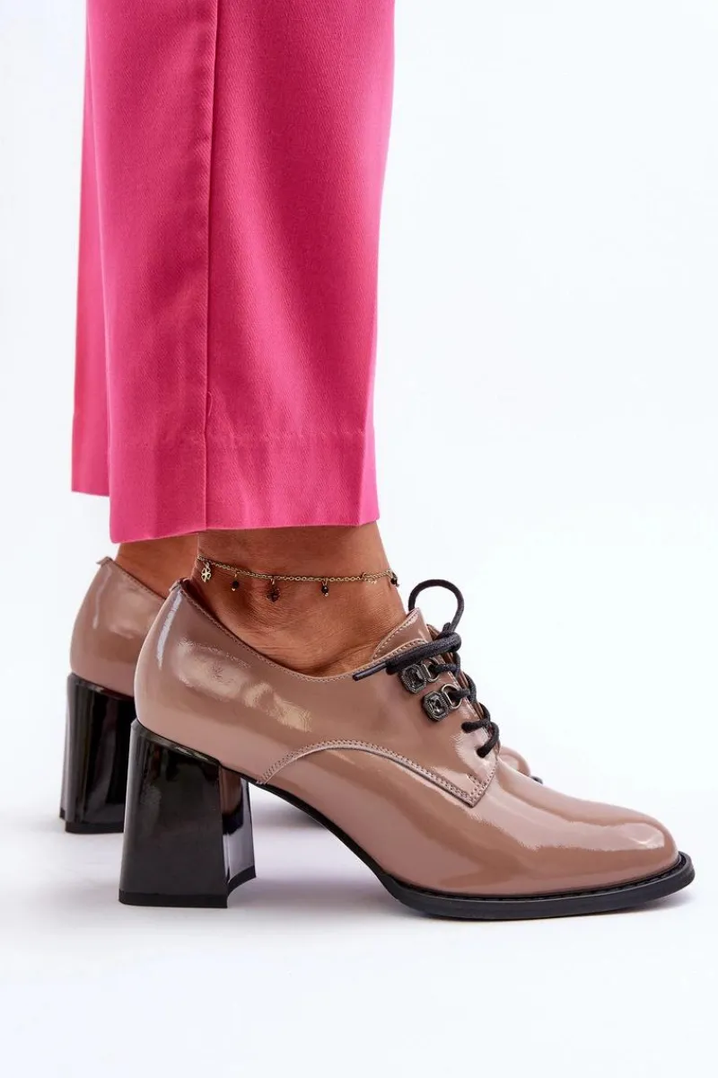 New Buty damskie Vinceza Półbuty Damskie Lakierowane Na Słupku Beżowe Nelione Beżowy