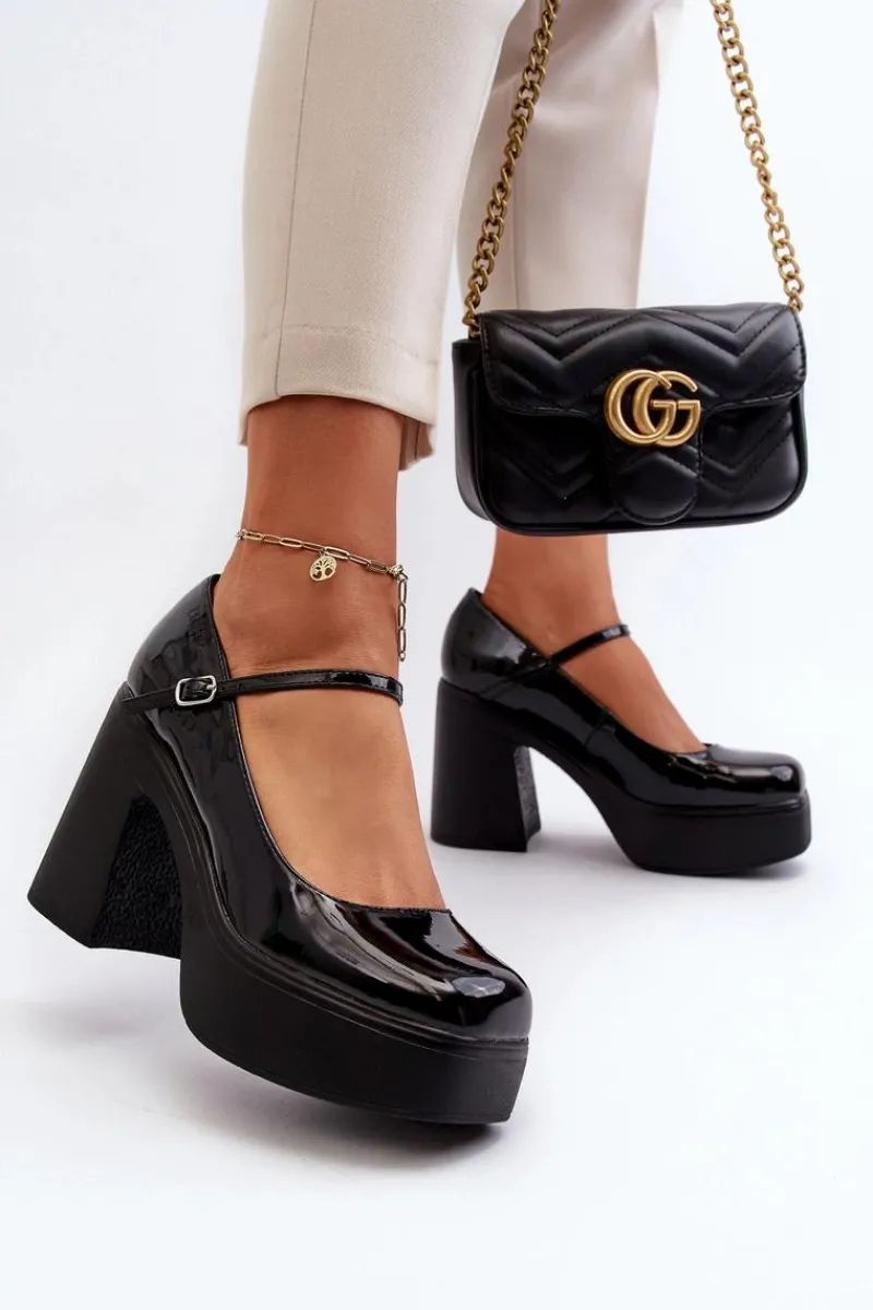 Półbuty Lakierowane>Big Star Shoes Półbuty Damskie Lakierowane Na Platformie I Słupku Big Star NN274004 Czarne