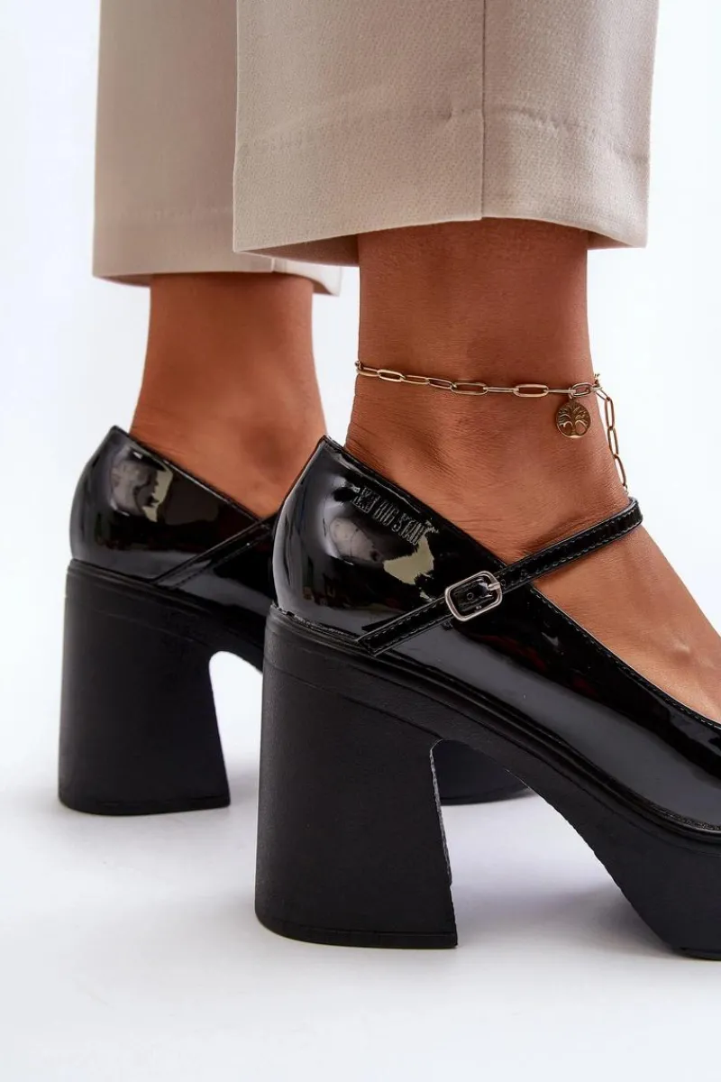 Półbuty Lakierowane>Big Star Shoes Półbuty Damskie Lakierowane Na Platformie I Słupku Big Star NN274004 Czarne